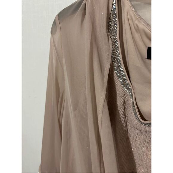 New R&M Richards 2 Piece Women's 14 Champagne Dress and Jacket Set Embellished - Picture 6 of 9